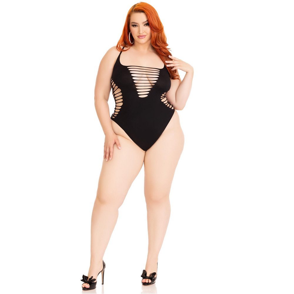 Leg Avenue Shredded Thong Bodysuit Black Plus Size - Image 2