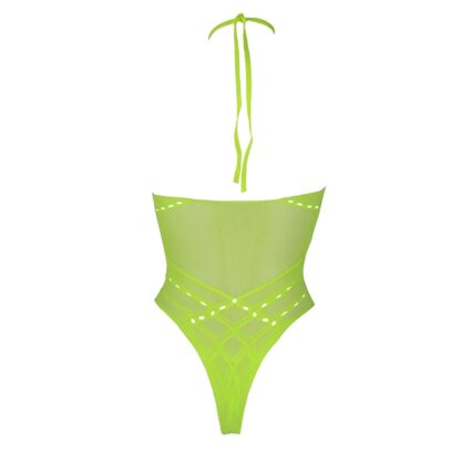 Halter Tie Neck Bodysuit Neon Green Plus Size - Image 8