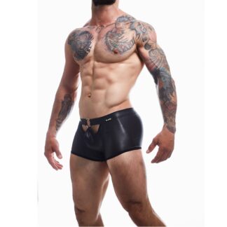 C4M Peekaboo Black Leatherette Mini Pants - small