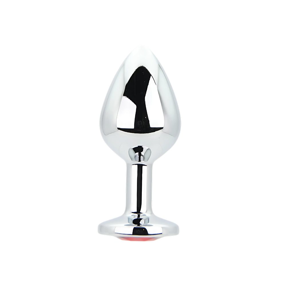 Toosh Silver Metal Butt Plug Medium Red Stone