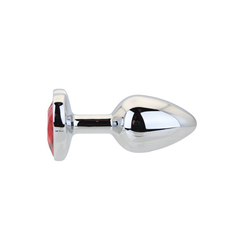 Toosh Heart Shaped Silver Butt Plug with Red Stone Small - Image 2