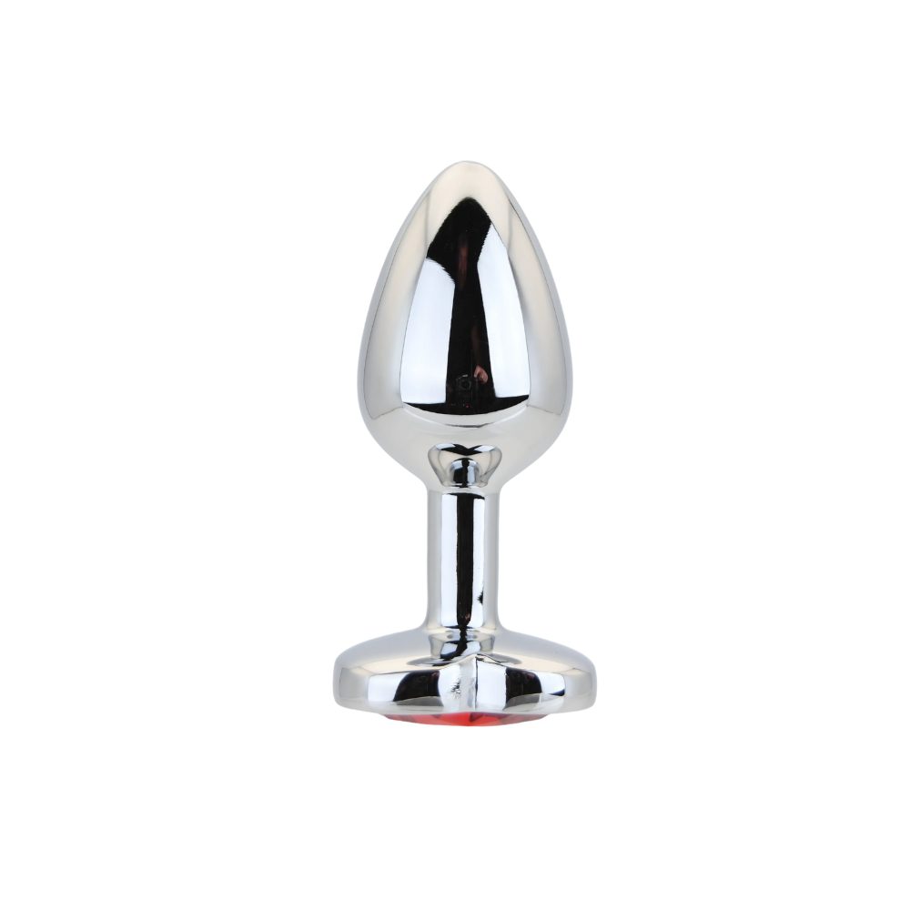 Toosh Heart Shaped Silver Butt Plug with Red Stone Small