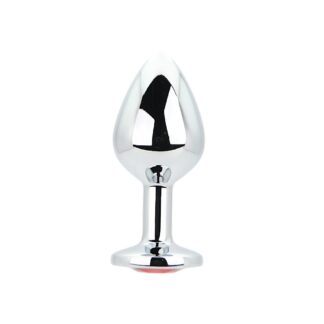 Toosh Silver Metal Butt Plug Medium Red Stone