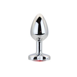 Toosh Heart Shaped Silver Butt Plug with Red Stone Small