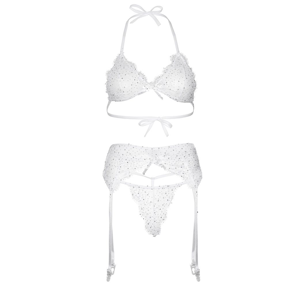 Leg Avenue Lace Bra Top, String and Garter Belt White - Image 6
