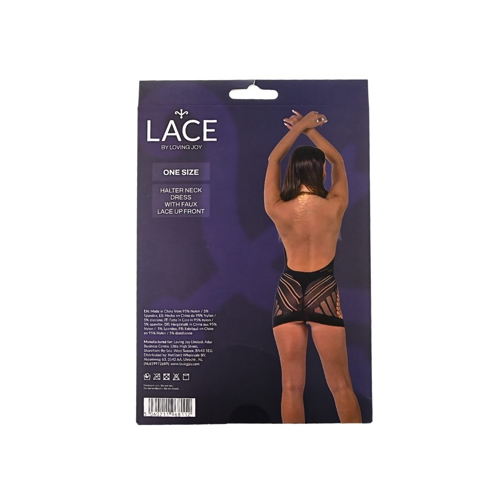 Lace by LJ Halter Neck Dress with Faux Lace Up Front Black - Image 7