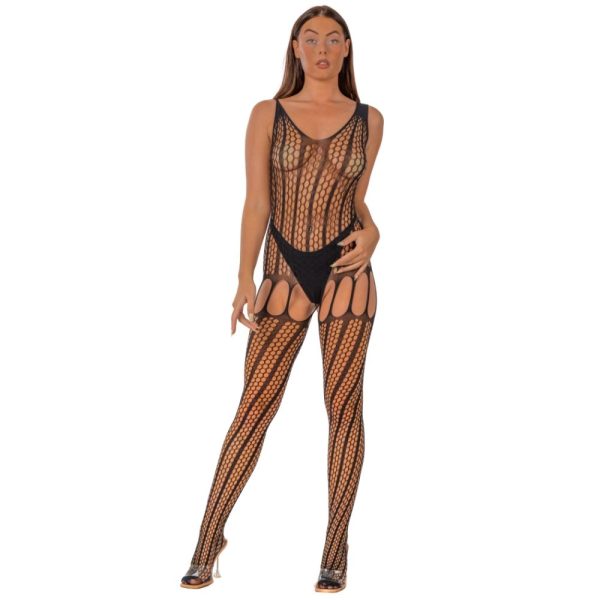 Lace by LJ Crochet Bodystocking with Lace Up Back Black - Image 2