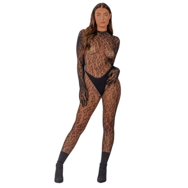 Lace by LJ Gloved Leopard Print Catsuit Black - Image 2
