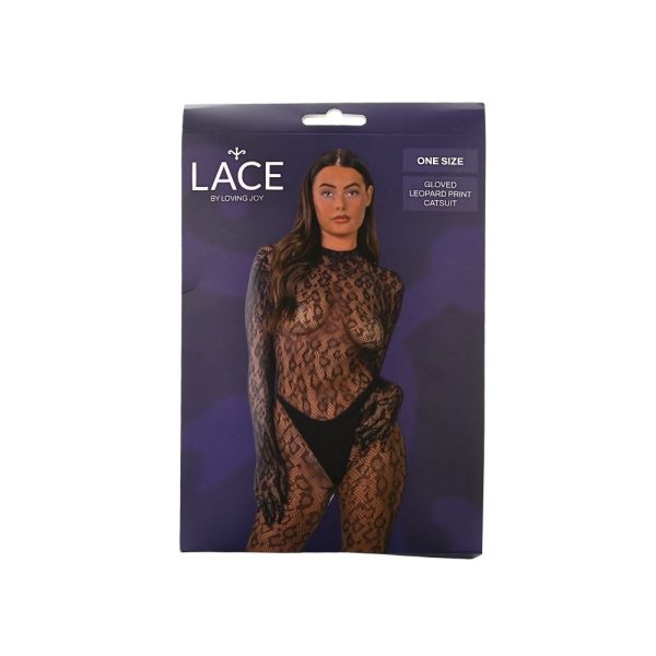Lace by LJ Gloved Leopard Print Catsuit Black - Image 5