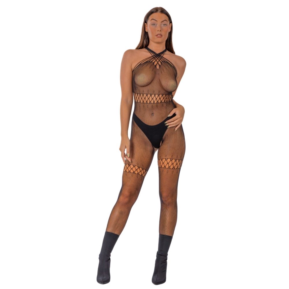 Lace by LJ Crossover Neck Crotchless Bodystocking - Image 2