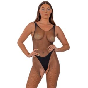 Lace by LJ Fishnet Crotchless Bodystocking Black
